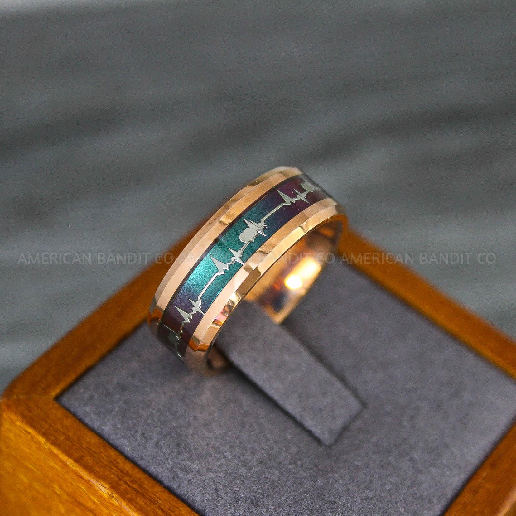 IMG_8147 Heartbeat Ring, Rose Gold Wedding Band, Rose Gold Wedding Ring, Rose Gold Tungsten Ring - Image 1
