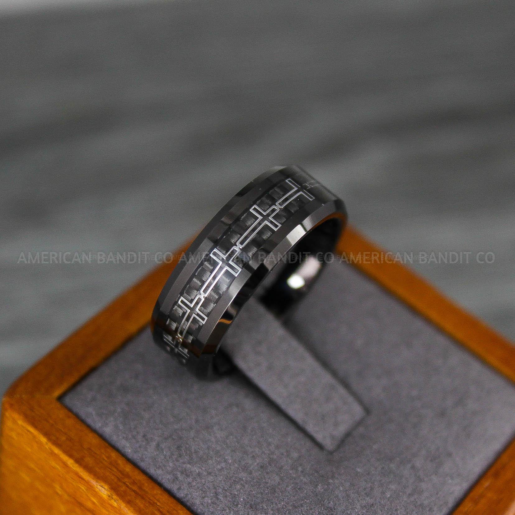 IMG_8148 Cross Rings, Religious Rings, Black Wedding Band, Black Wedding Ring, Cross Wedding Band - Image 1