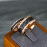 Rose Gold Wedding Rings, Rose Gold Wedding Bands, Rose Gold Rings with Black Carbon Fiber Inlay
