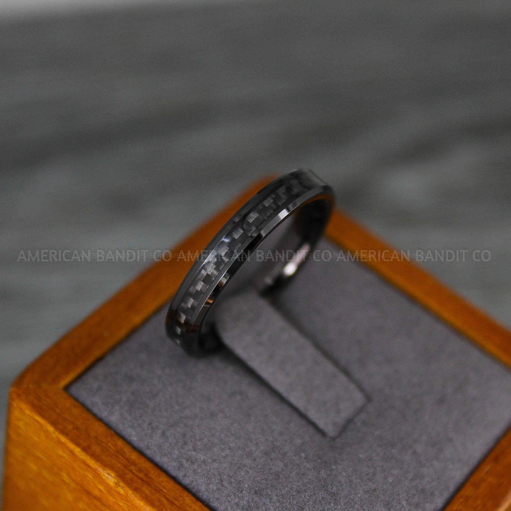 IMG_8160 Black Wedding Ring, Black Wedding Band, Black Ring with Black Carbon Fiber Inlay - Image 1