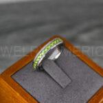 Silver Wedding Ring, Silver Wedding Band, Silver Ring with Green Carbon Fiber Inlay