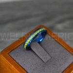 Blue Wedding Ring, Blue Wedding Band, Blue Ring with Green Carbon Fiber Inlay