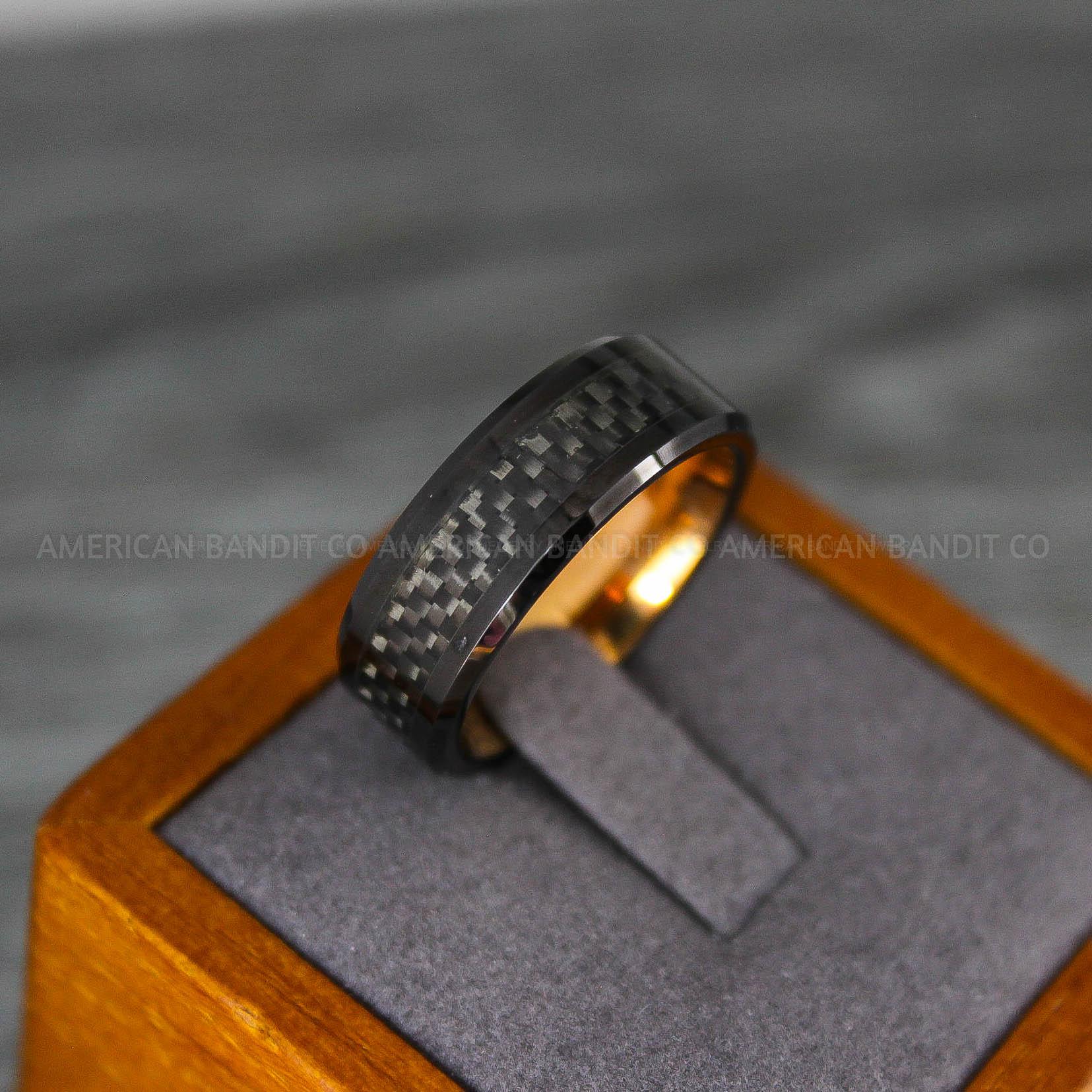 IMG_8171 Black Wedding Ring, Black Wedding Band, Black Ring with Black Carbon Fiber Inlay - Image 1