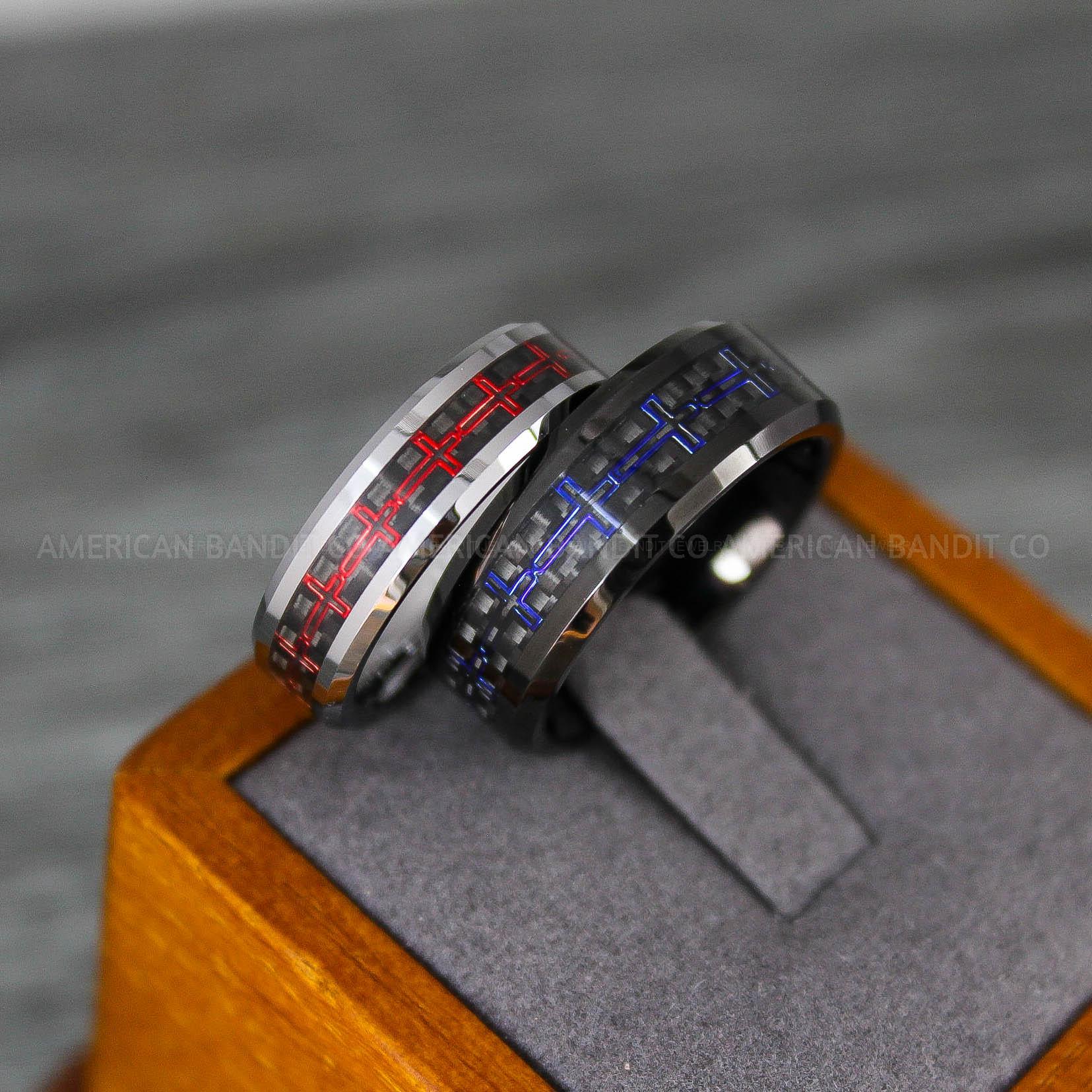 IMG_8174 Cross Rings, Religious Rings, Couple Rings, Black Wedding Bands, Black Wedding Rings, Cross Wedding Bands - Image 1