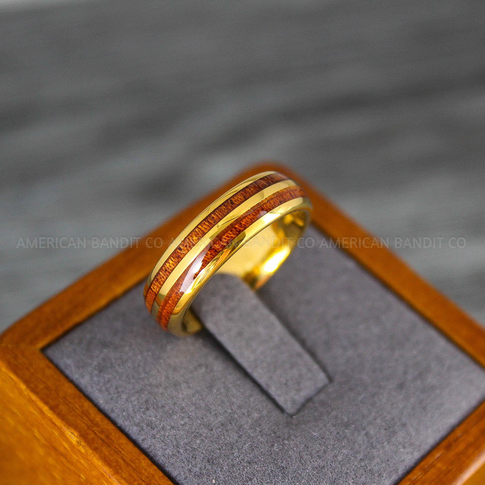 IMG_8178 Wood Ring, Wood Wedding Band, Wood Ring, Yellow Gold Wedding Band, Wood Wedding Ring, Yellow Gold Wedding Ring - Image 1