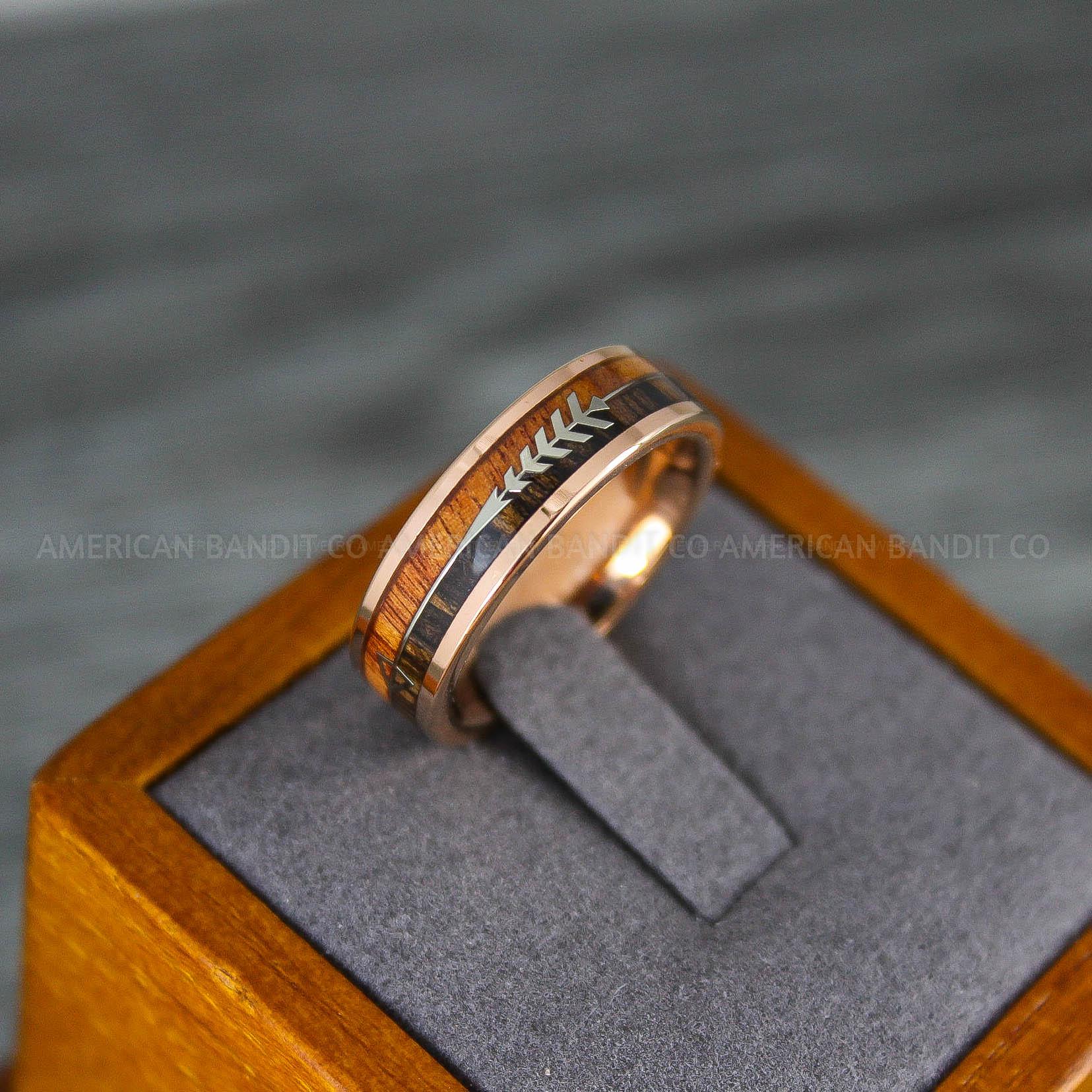 IMG_8180 Wood Ring, Wood Wedding Band, Wood Wedding Ring, Rose Gold Wedding Ring, Rose Gold Wedding Band - Image 1