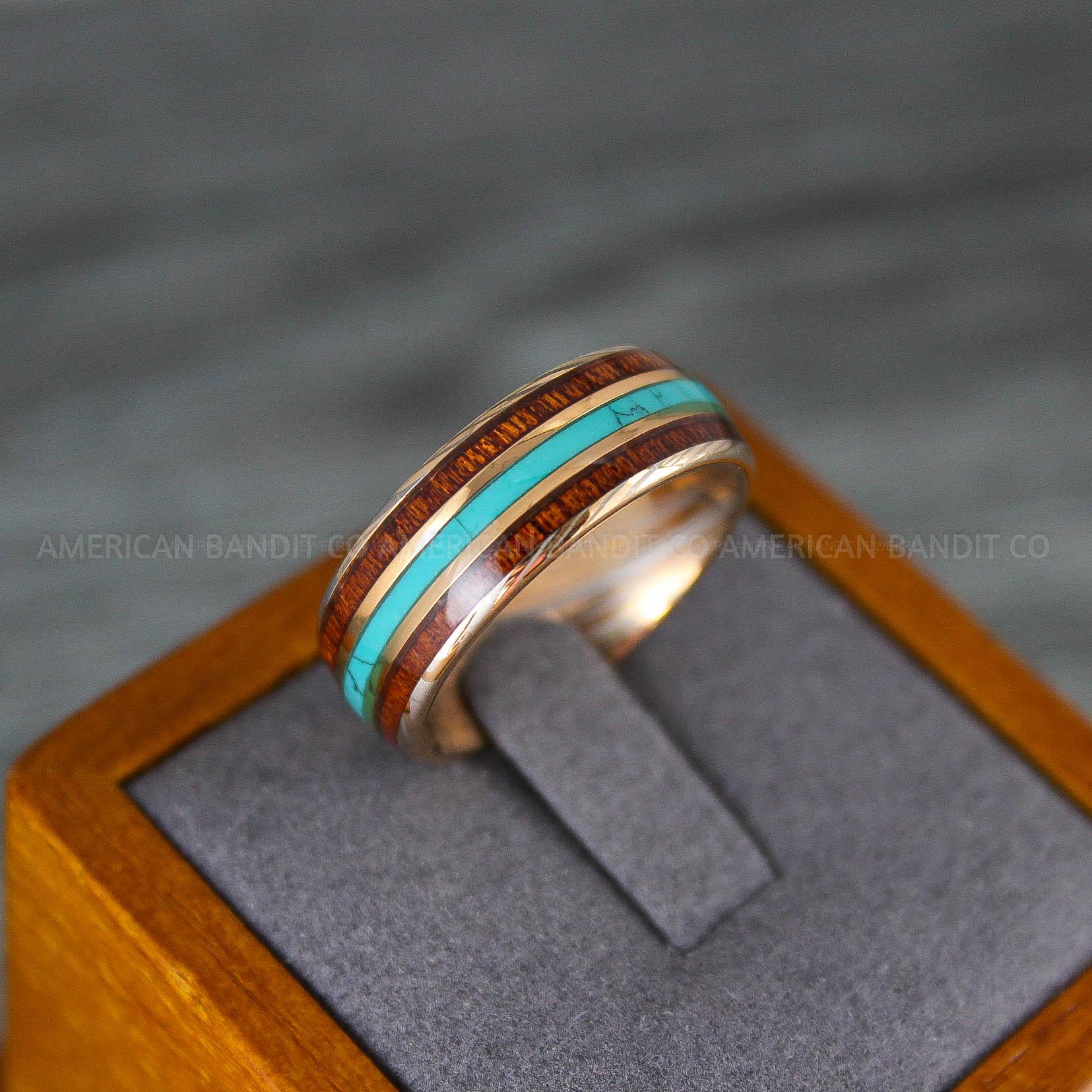 IMG_8182 Turquoise Ring, Turquoise Wedding Ring, Turquoise Wedding Band, Turquoise Jewelry, Wood Ring, Wood Wedding Ring - Image 1