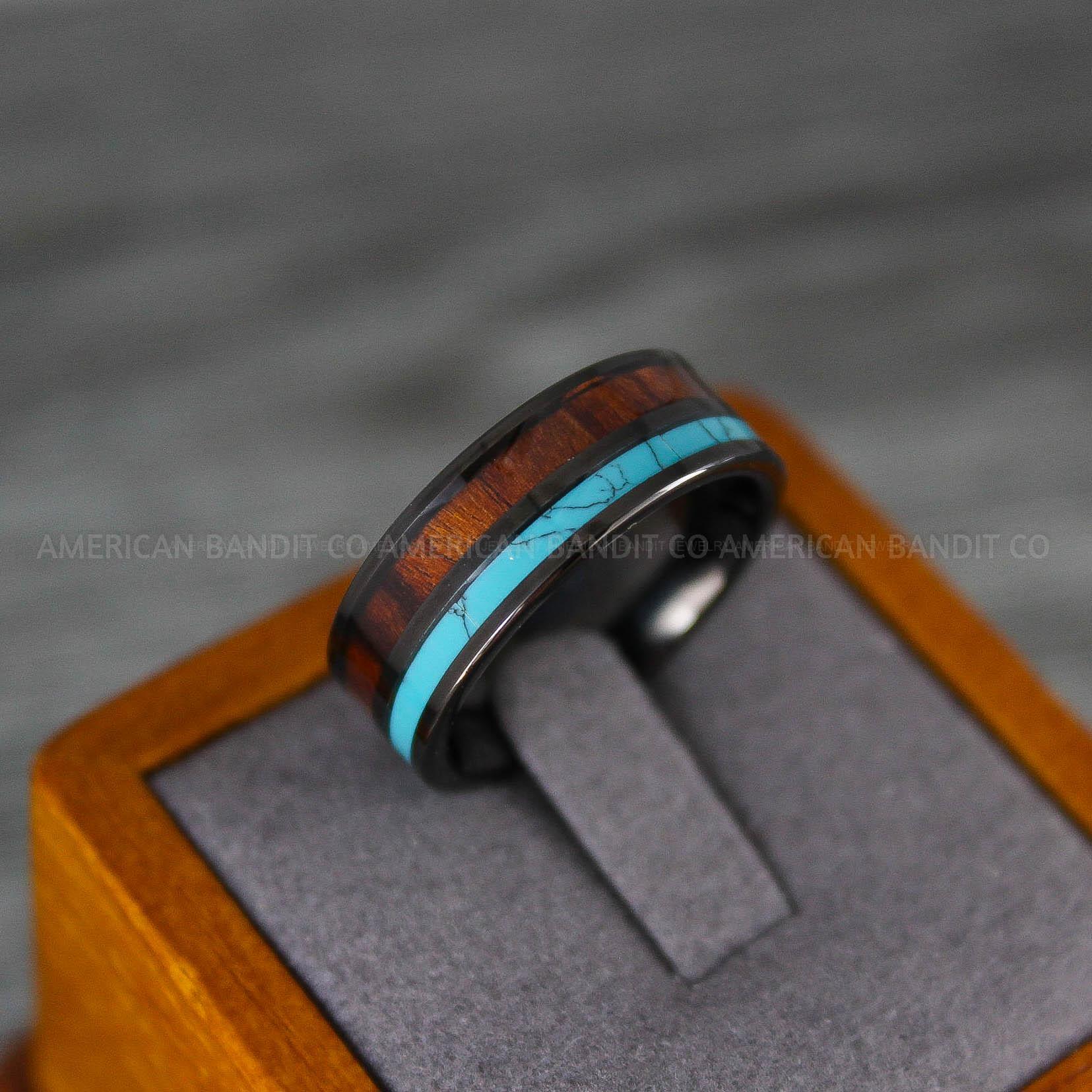 IMG_8183 Turquoise Ring, Turquoise Wedding Ring, Turquoise Wedding Band, Turquoise Jewelry, Wood Ring, Wood Wedding Ring - Image 1
