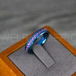 Blue Wedding Band, Blue Wedding Ring, Blue Tungsten Ring with Purple Carbon Fiber Inlay, 4mm Blue Ring