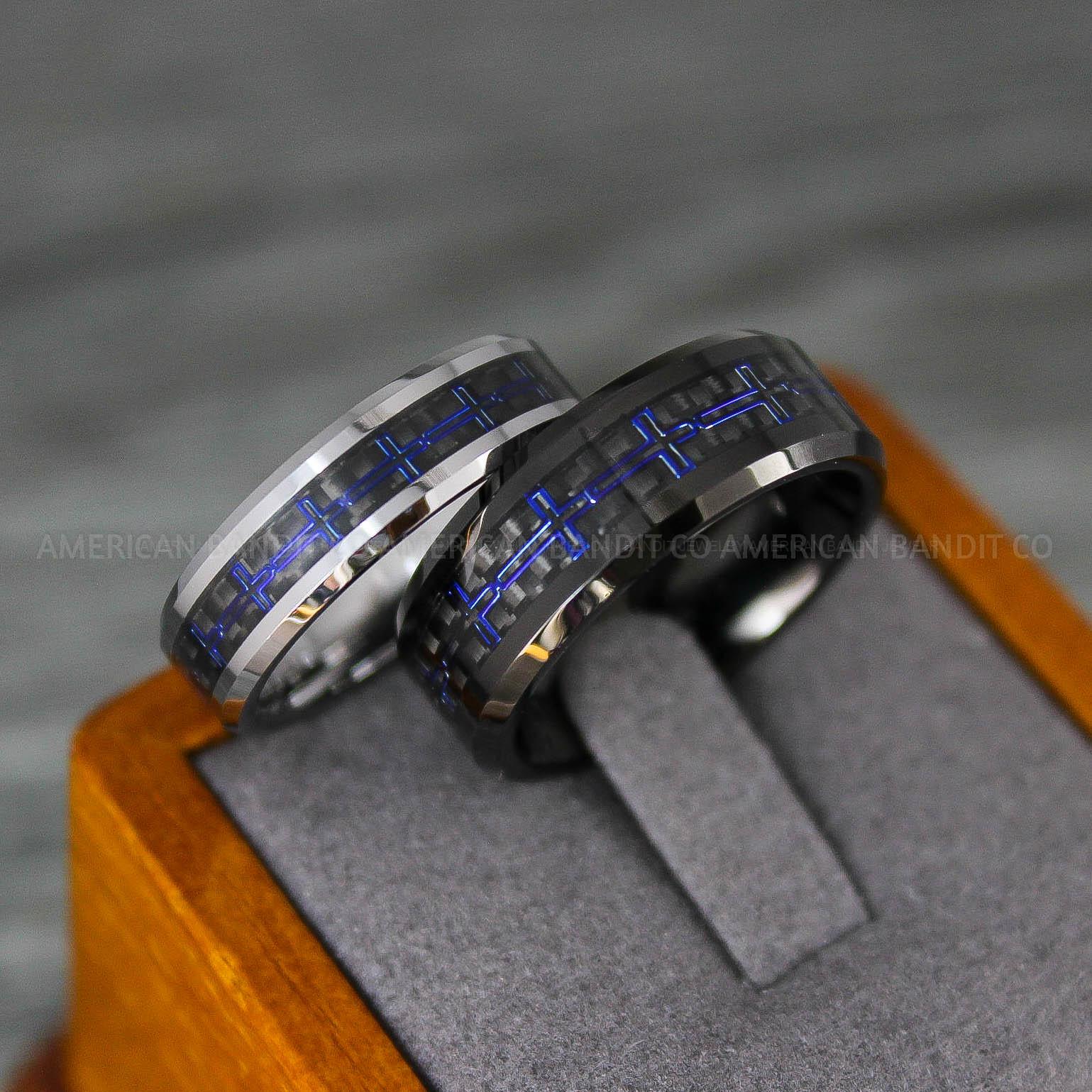 IMG_8189 Cross Rings, Religious Rings, Couple Rings, Black Wedding Bands, Black Wedding Rings, Cross Wedding Bands - Image 1