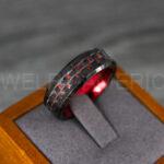 Black Wedding Band, Black Wedding Ring, Black Tungsten Ring with Red Carbon Fiber Inlay, 8mm Black Ring