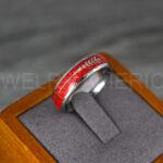Silver Wedding Band, Silver Wedding Ring, Silver Tungsten Ring with Red Carbon Fiber Inlay, 6mm Silver Ring