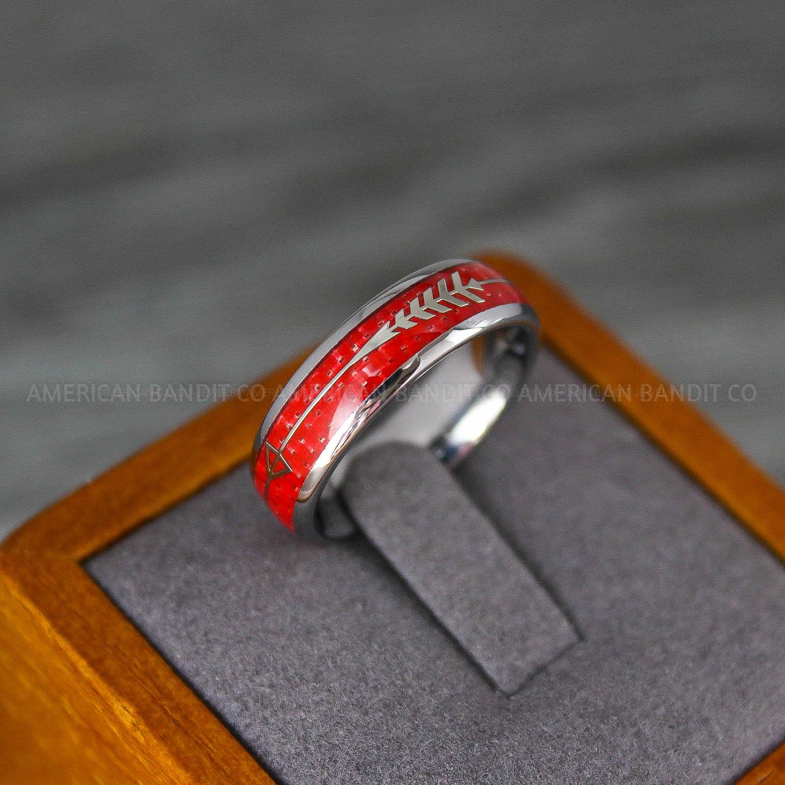 IMG_8196 Silver Wedding Band, Silver Wedding Ring, Silver Tungsten Ring with Red Carbon Fiber Inlay, 6mm Silver Ring - Image 1
