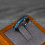 Black Wedding Band, Black Wedding Ring, Black Tungsten Ring with Blue Carbon Fiber Inlay, 4mm Black Ring