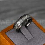 Black Wedding Band, Black Wedding Ring, Black Tungsten Ring with Grey Carbon Fiber Inlay, 8mm Black Ring