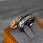 Black Wedding Bands, Black Wedding Rings, Black Tungsten Rings with Grey Carbon Fiber Inlay
