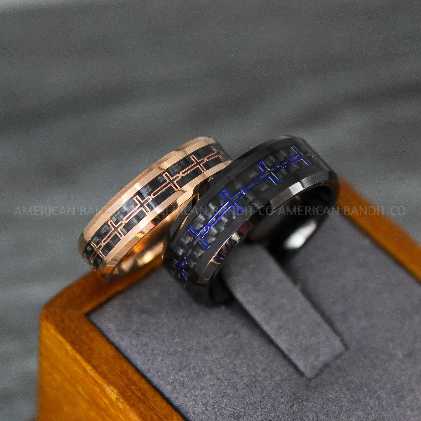 IMG_8217 Cross Rings, Religious Rings, Couple Rings, Black Wedding Bands, Black Wedding Rings, Cross Wedding Bands - Image 1