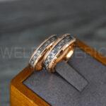 Rose Gold Wedding Rings, Rose Gold Wedding Bands, Rose Gold Rings with Black Carbon Fiber Inlay - Image 2