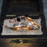 Rose Gold Wedding Rings, Rose Gold Wedding Bands, Rose Gold Rings with Black Carbon Fiber Inlay