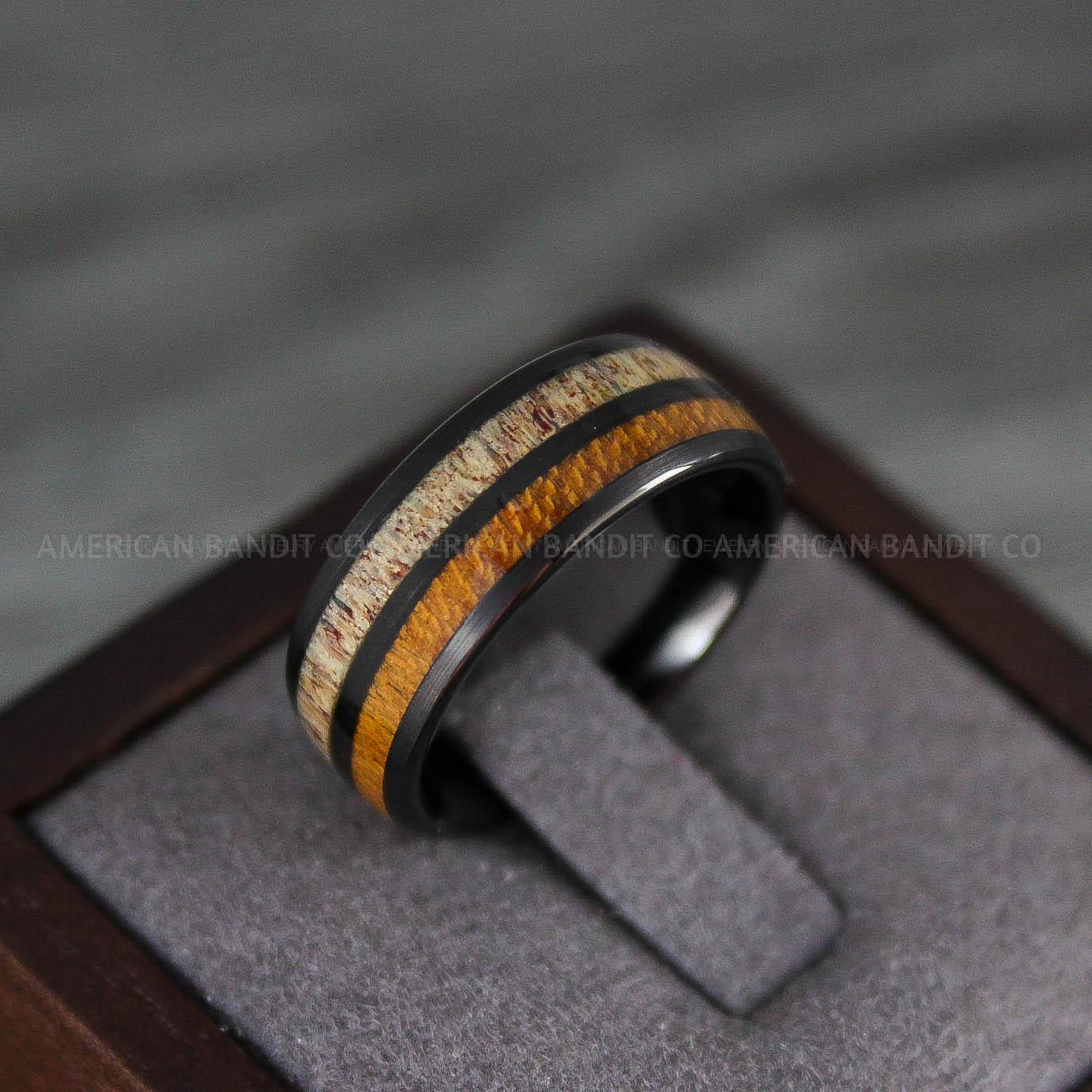 IMG_8228 Deer Antler Ring, Antler Wedding Band, Deer Hunting Ring, Deer Hunting Ring, Deer Antler Wedding Ring, Black Wedding Band, His Wedding Ring - Image 1