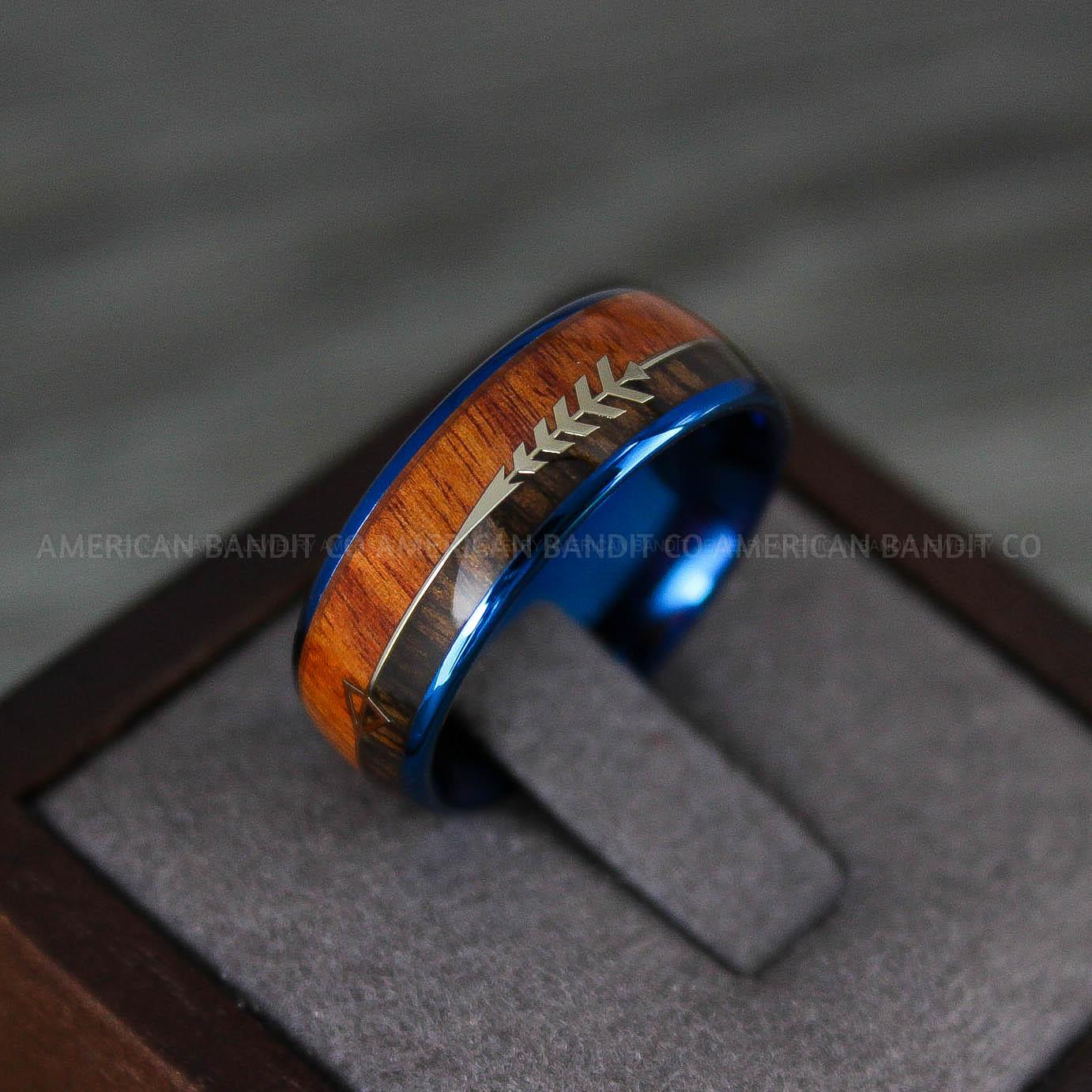IMG_8229 Wood Ring, Wood Wedding Band, Wood Wedding Ring, Blue Wedding Ring, Blue Wedding Band - Image 1