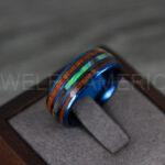 Abalone Shell Ring, Abalone Shell Wedding Band, Galaxy Wedding Band, Wood Wedding Ring, Blue Wedding Band