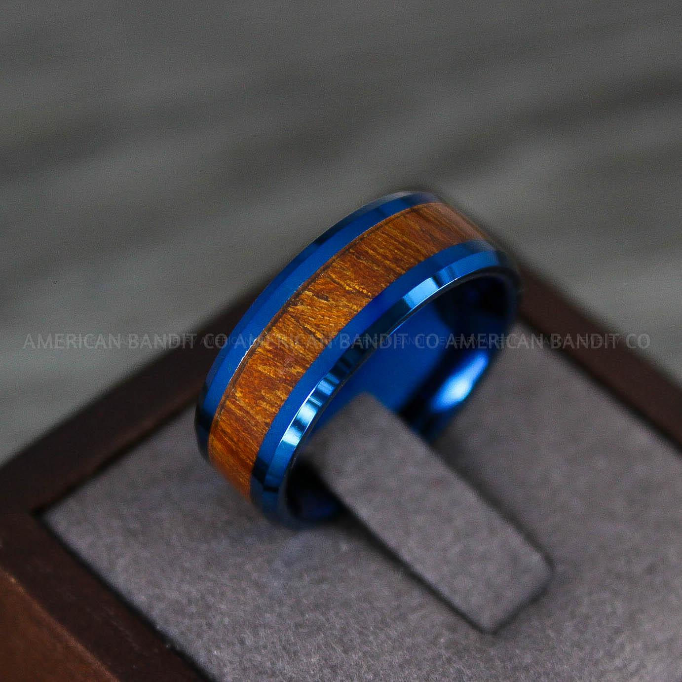 IMG_8236 Wood Ring, Wood Wedding Band, Wood Wedding Ring, Blue Wedding Ring, Blue Wedding Band - Image 1