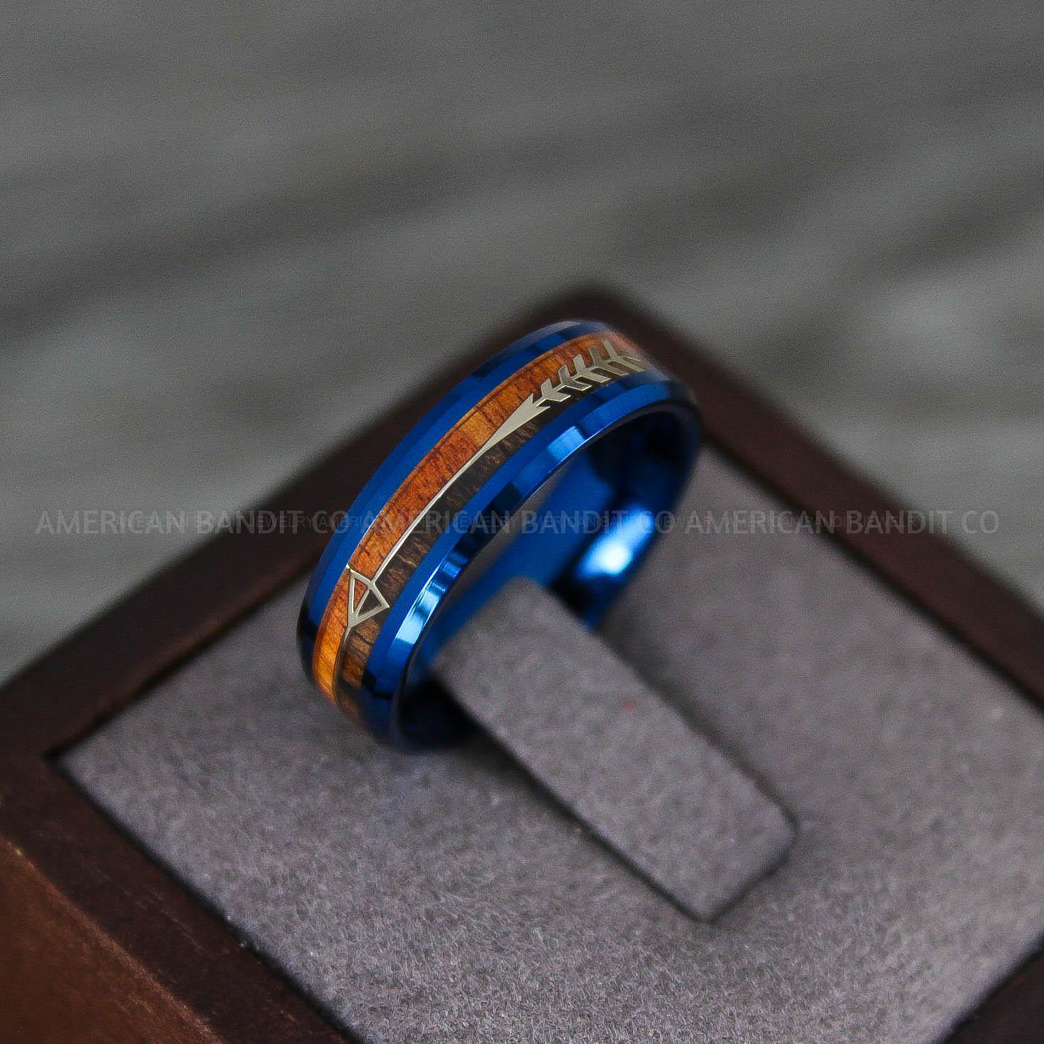 IMG_8247 Wood Ring, Wood Wedding Band, Wood Wedding Ring, Blue Wedding Ring, Blue Wedding Band - Image 1