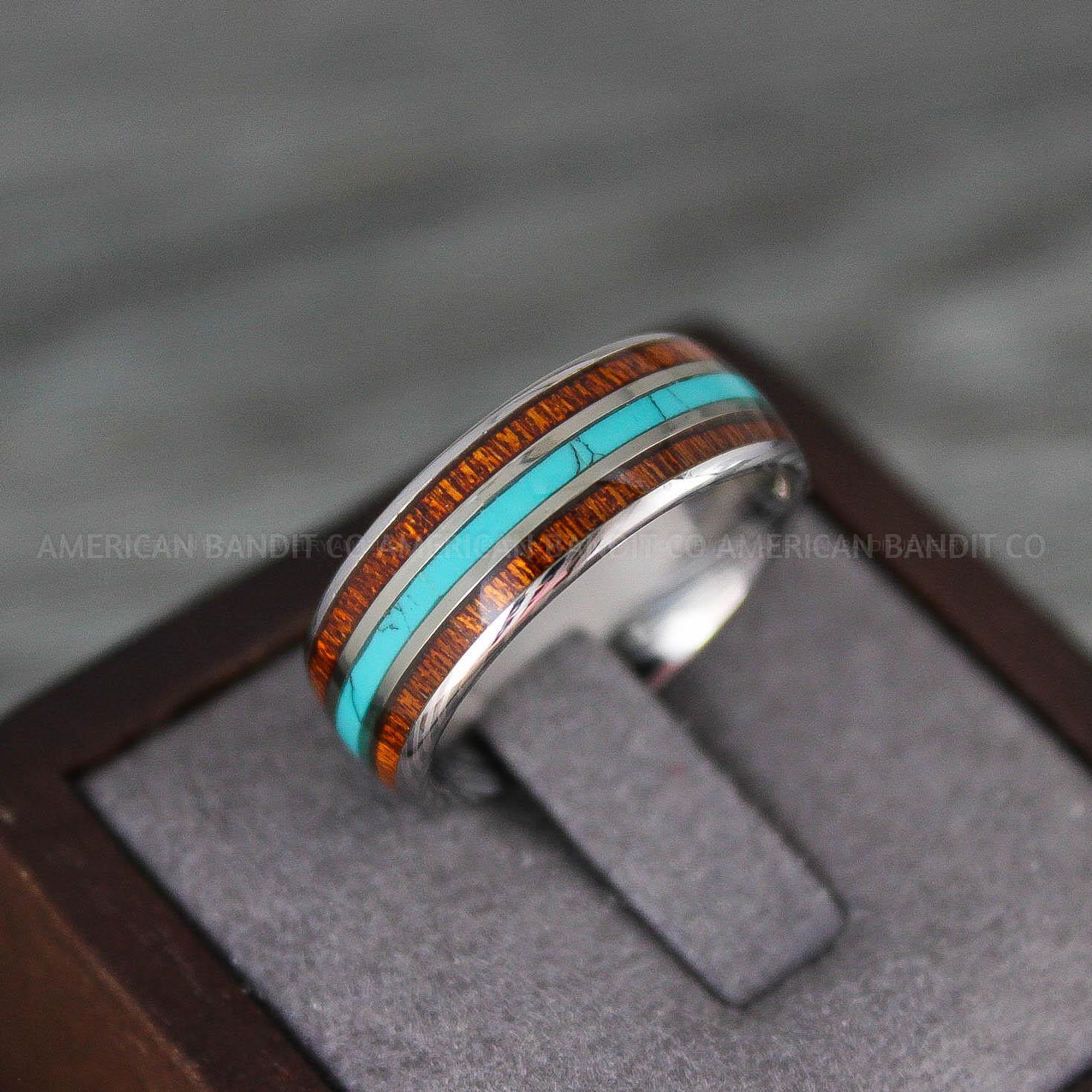 IMG_8248 Turquoise Ring, Turquoise Wedding Ring, Turquoise Wedding Band, Turquoise Jewelry, Wood Ring, Wood Wedding Ring - Image 1
