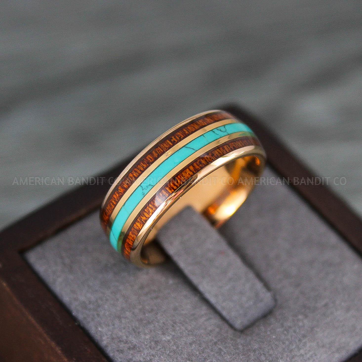 IMG_8250 Turquoise Ring, Turquoise Wedding Ring, Turquoise Wedding Band, Turquoise Jewelry, Wood Ring, Wood Wedding Ring - Image 1