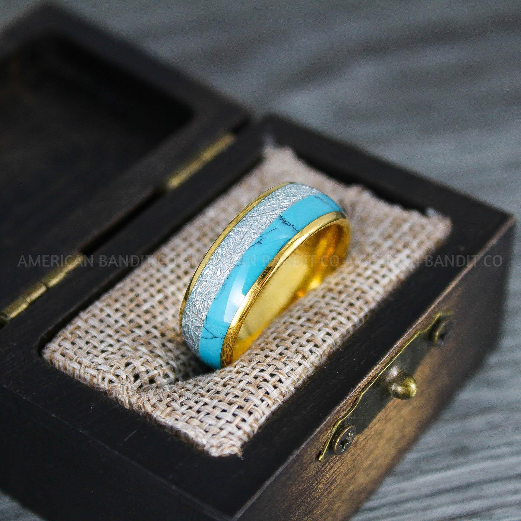 IMG_8276 Turquoise Ring, Meteorite Ring, Meteorite Wedding Ring, Meteorite Wedding Band, Meteorite Jewelry, Turquoise Wedding Ring, Turquoise Wedding Band, Meteor Ring - Image 1