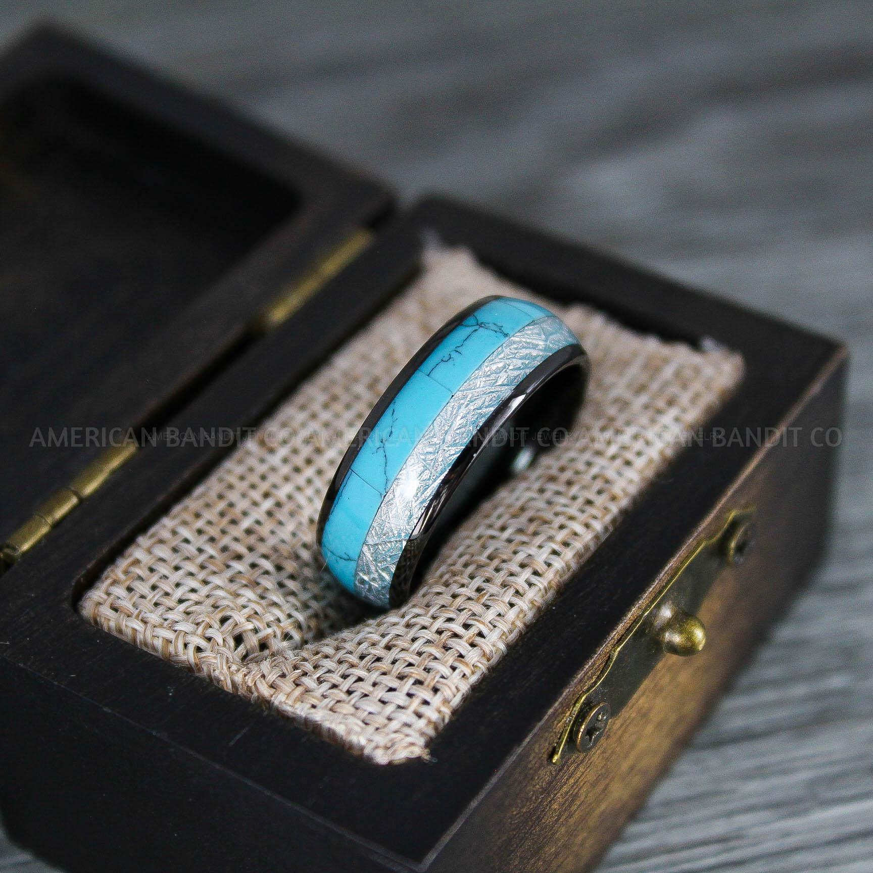 IMG_8286 Turquoise Ring, Meteorite Ring, Meteorite Wedding Ring, Meteorite Wedding Band, Meteorite Jewelry, Turquoise Wedding Ring, Turquoise Wedding Band, Meteor Ring - Image 1