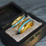 Turquoise Rings, Whiskey Barrel Wood Rings, Turquoise Wedding Bands, Galaxy Rings, Galaxy Wedding Bands, Crushed Turquoise Wedding Rings
