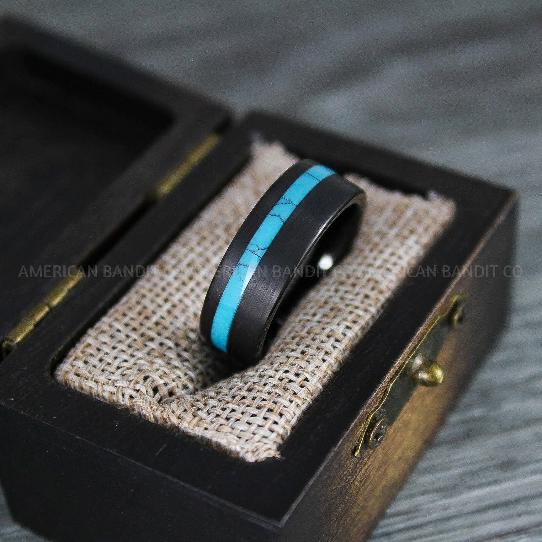 IMG_8293 Turquoise Ring, Turquoise Wedding Ring, Turquoise Wedding Band, Black Wedding Band - Image 1