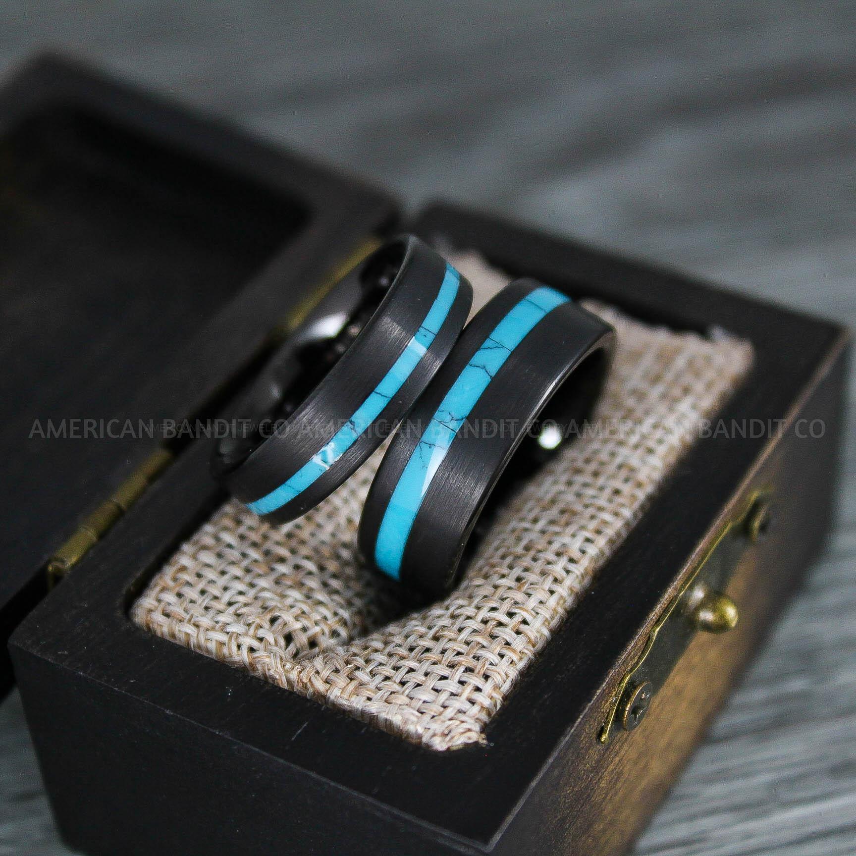 IMG_8294 Turquoise Rings, Turquoise Wedding Rings, Turquoise Wedding Bands, Black Wedding Bands - Image 1