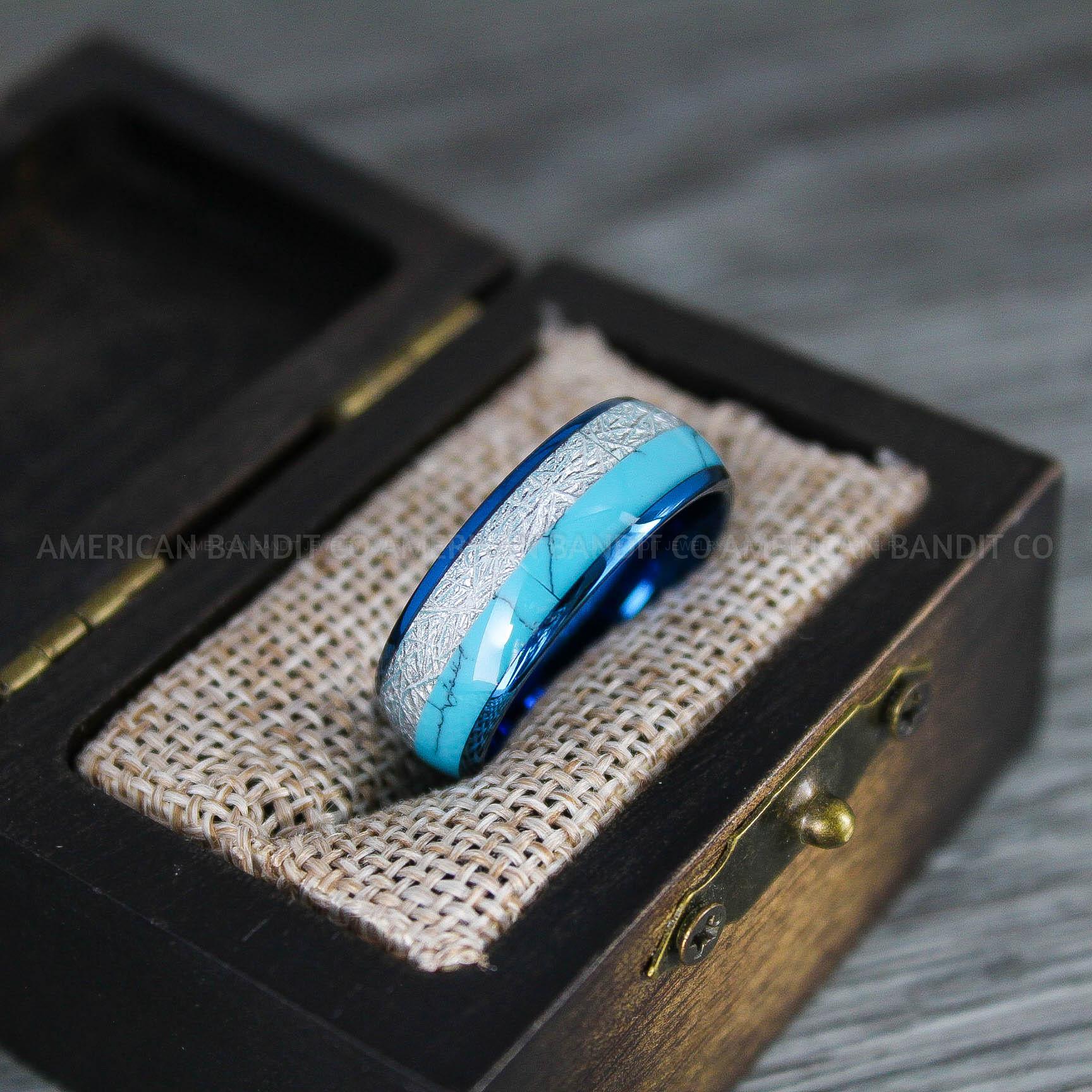 IMG_8295 Turquoise Ring, Meteorite Ring, Meteorite Wedding Ring, Meteorite Wedding Band, Meteorite Jewelry, Turquoise Wedding Ring, Turquoise Wedding Band, Meteor Ring - Image 1