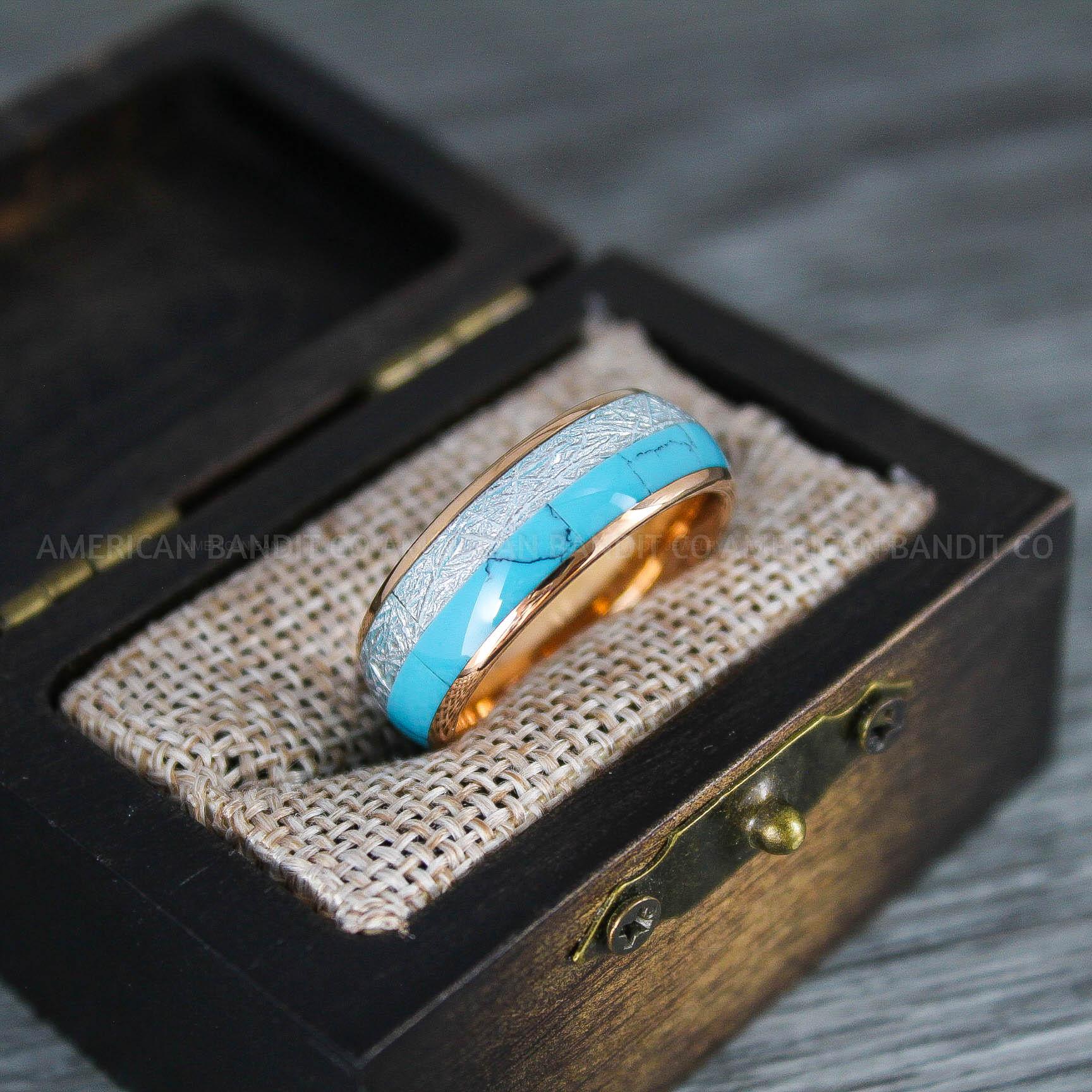 IMG_8300 Turquoise Ring, Meteorite Ring, Meteorite Wedding Ring, Meteorite Wedding Band, Meteorite Jewelry, Turquoise Wedding Ring, Turquoise Wedding Band, Meteor Ring - Image 1