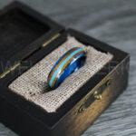 Turquoise Rings, Whiskey Barrel Wood Rings, Turquoise Wedding Bands, Galaxy Rings, Galaxy Wedding Bands, Crushed Turquoise Wedding Rings - Image 4