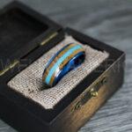 Turquoise Rings, Whiskey Barrel Wood Rings, Turquoise Wedding Bands, Galaxy Rings, Galaxy Wedding Bands, Crushed Turquoise Wedding Rings - Image 3