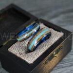 Turquoise Rings, Whiskey Barrel Wood Rings, Turquoise Wedding Bands, Galaxy Rings, Galaxy Wedding Bands, Crushed Turquoise Wedding Rings