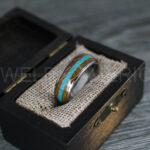 Turquoise Ring, Whiskey Barrel Wood Ring, Turquoise Wedding Band, Galaxy Ring, Galaxy Wedding Band, Crushed Turquoise Wedding Ring