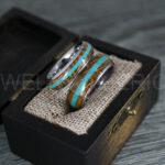 Turquoise Ring, Whiskey Barrel Wood Ring, Turquoise Wedding Band, Galaxy Ring, Galaxy Wedding Band, Crushed Turquoise Wedding Rin