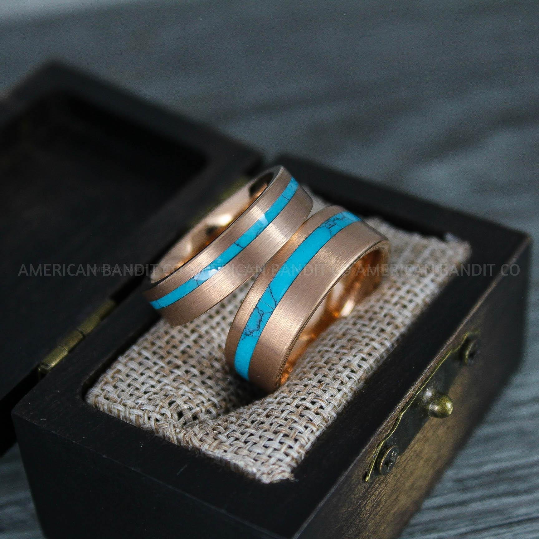 IMG_8311 Turquoise Rings, Turquoise Wedding Rings, Turquoise Wedding Bands, Rose Gold Wedding Bands - Image 1