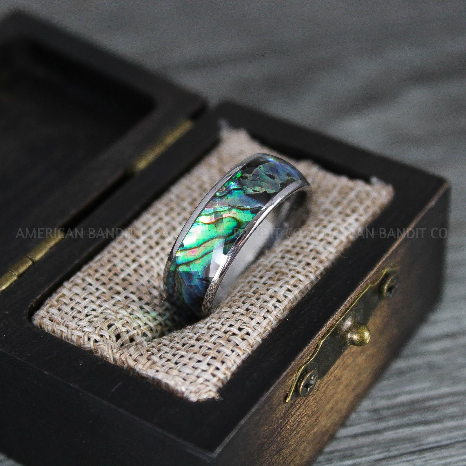 IMG_8312 Abalone Shell Ring, Abalone Shell Jewelry, Abalone Shell Wedding Band, Silver Wedding Ring - Image 1
