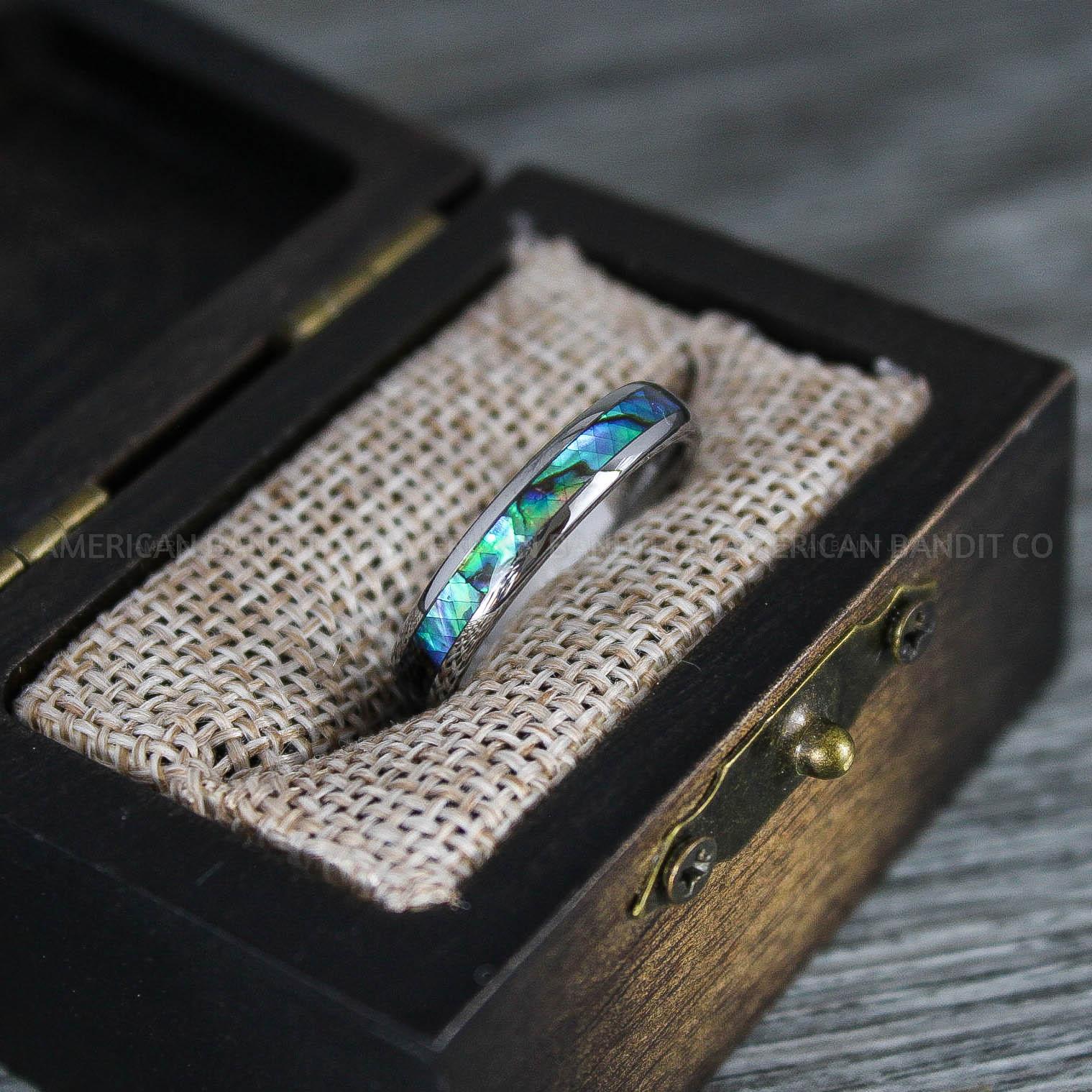 IMG_8326 Abalone Shell Ring, Abalone Shell Jewelry, Abalone Shell Wedding Band, Silver Wedding Ring - Image 1