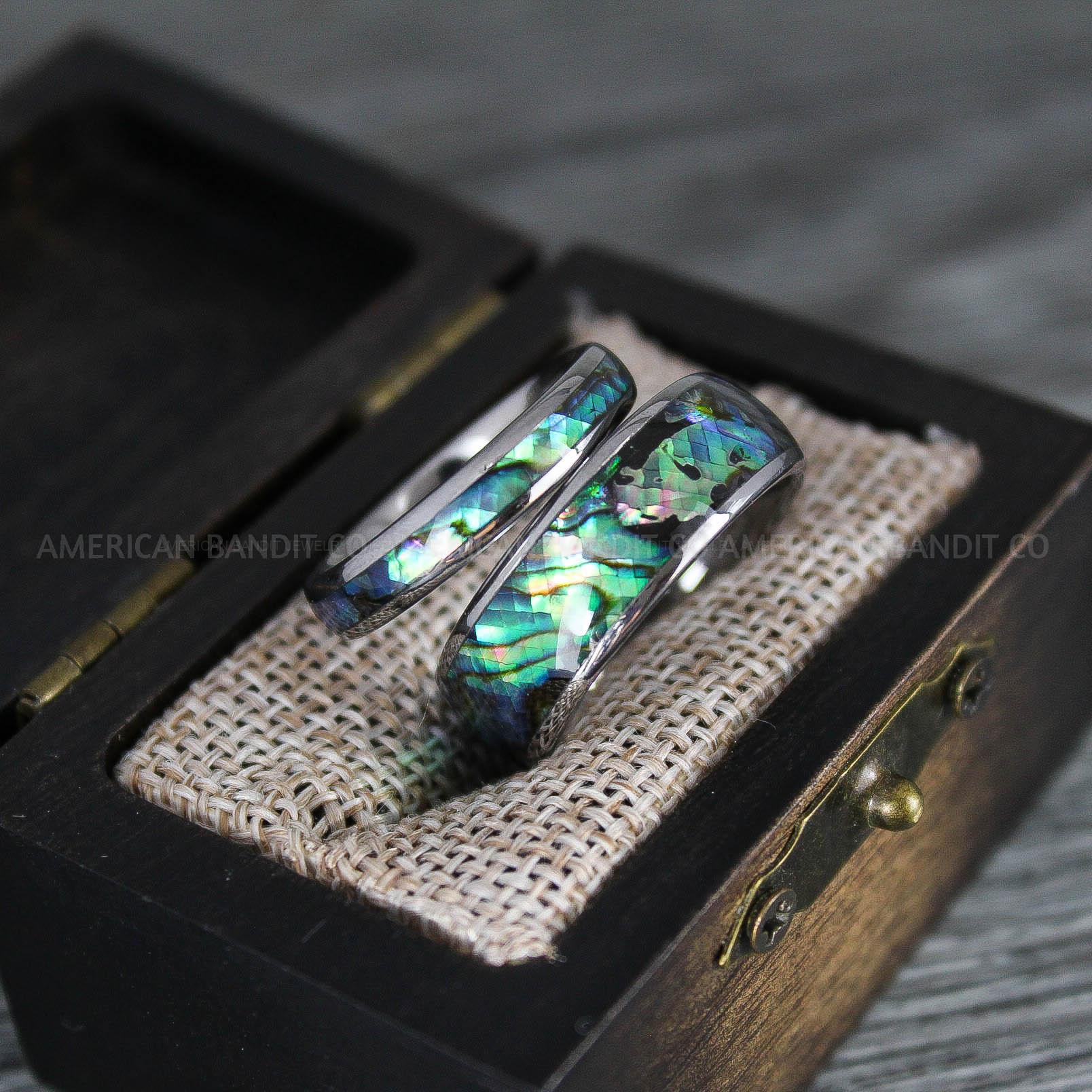 IMG_8329 Abalone Shell Rings, Abalone Shell Jewelry, Abalone Shell Wedding Bands, Silver Wedding Rings - Image 1