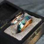 Abalone Shell Rings, Abalone Shell Jewelry, Abalone Shell Wedding Bands, Rose Gold Wedding Rings - Image 4