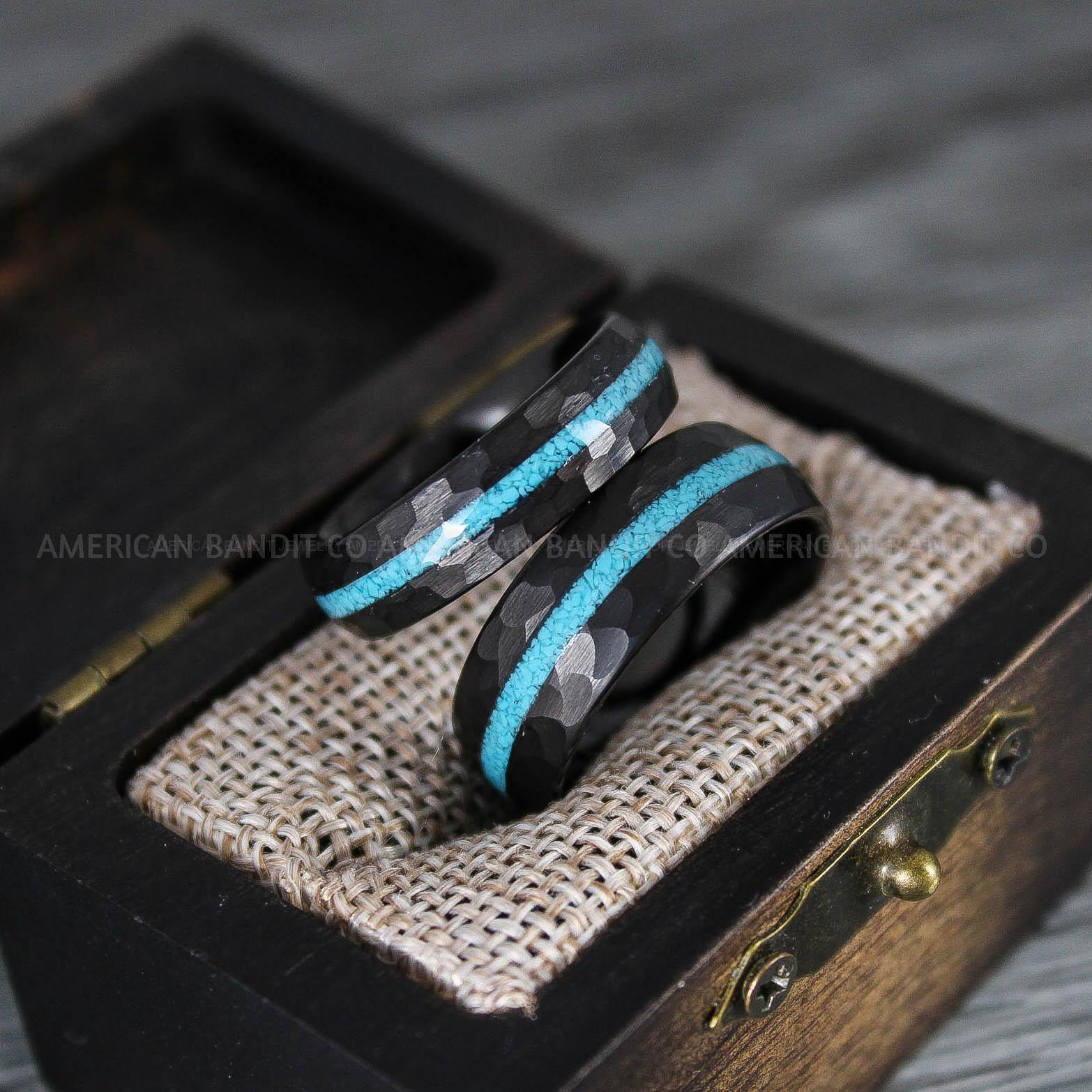 IMG_8365 Turquoise Rings, Turquoise Wedding Rings, Turquoise Wedding Bands, Turquoise Jewelry, Black Wedding Rings, Black Wedding Bands, Crushed Turquoise Rings - Image 1