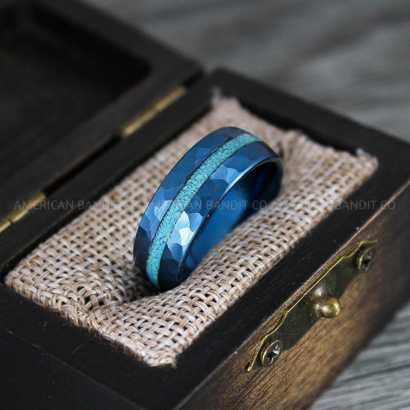 IMG_8366 Turquoise Ring, Turquoise Wedding Ring, Turquoise Wedding Band, Turquoise Jewelry, Blue Wedding Ring, Blue Wedding Band, Crushed Turquoise Ring - Image 1