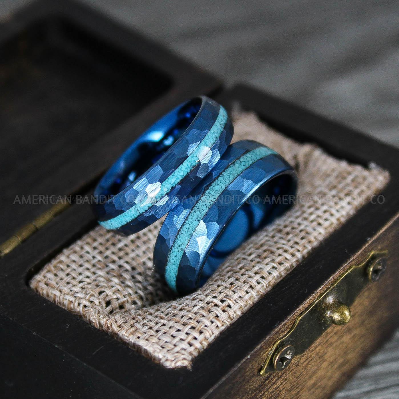 IMG_8367 Turquoise Rings, Turquoise Wedding Rings, Turquoise Wedding Bands, Turquoise Jewelry, Blue Wedding Rings, Blue Wedding Bands, Crushed Turquoise Rings - Image 1